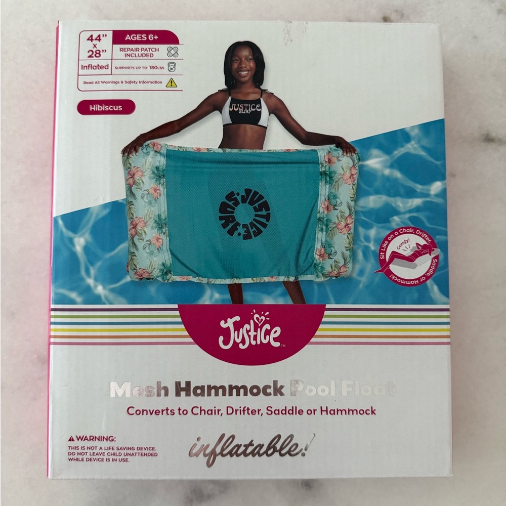 Justice Teal and Floral Mesh Hammock Pool Float